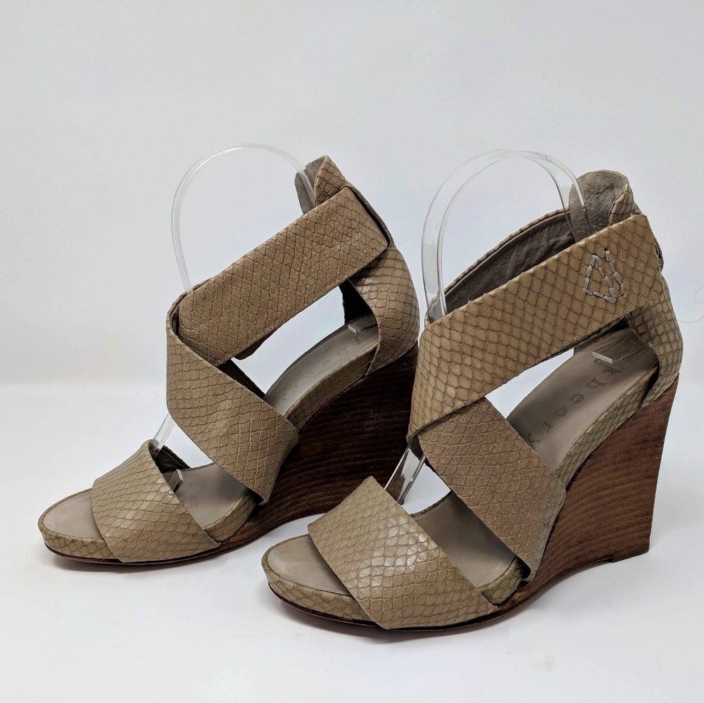 Beige strap wedges
